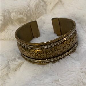Gold Tone Vintage Cuff Bracelet with Intricate Design